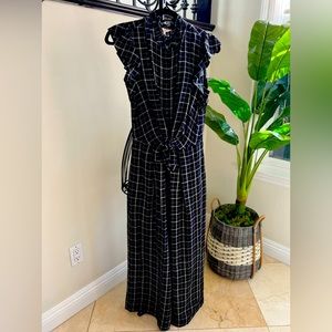 REBECCA TAYLOR , Ruffle jumpsuit size 6, black with white detail.